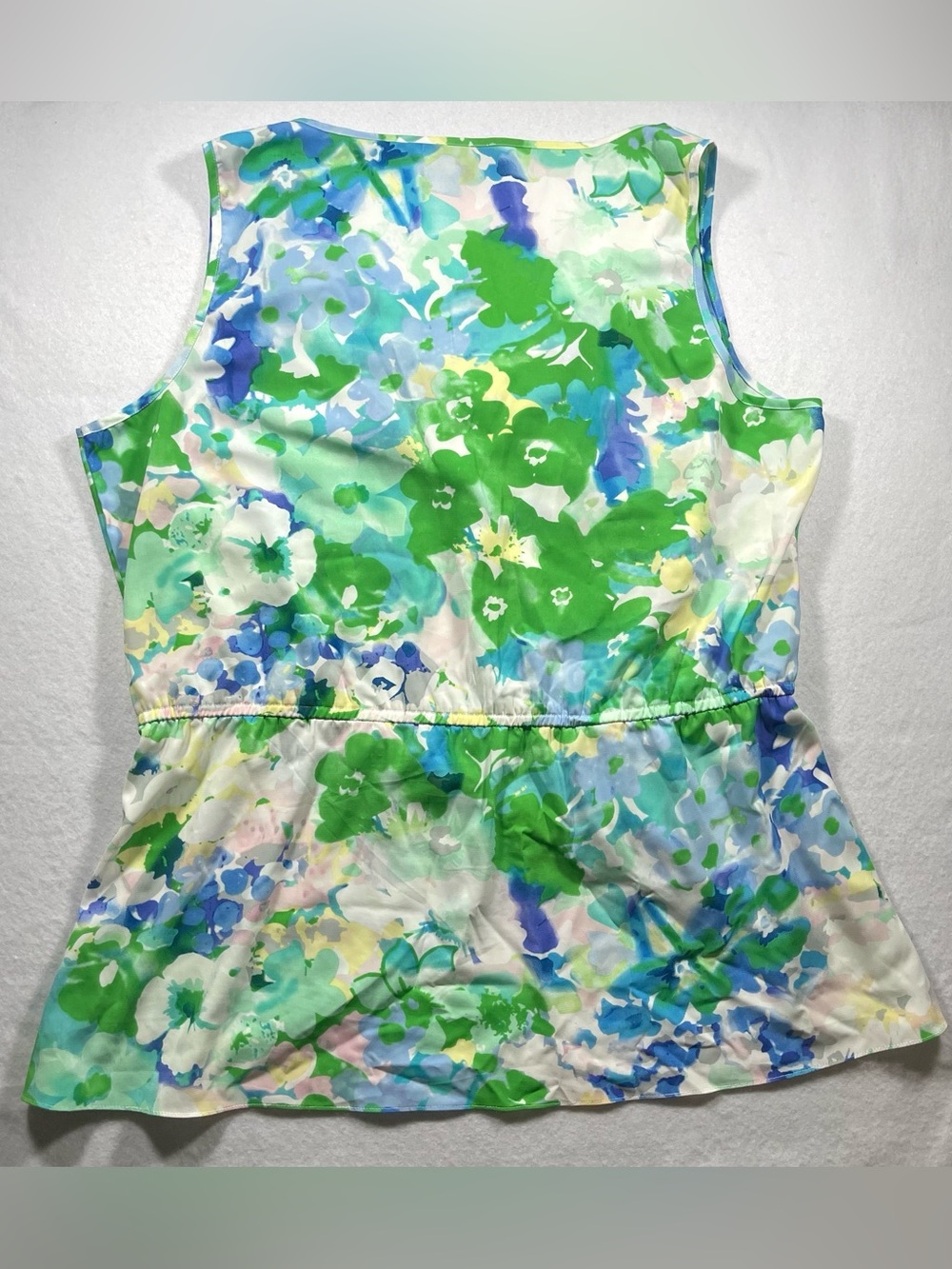 Spense Women's Floral Sleeveless Faux Wrap Blouse XL Blue Green Peplum Top - Picture 2 of 6